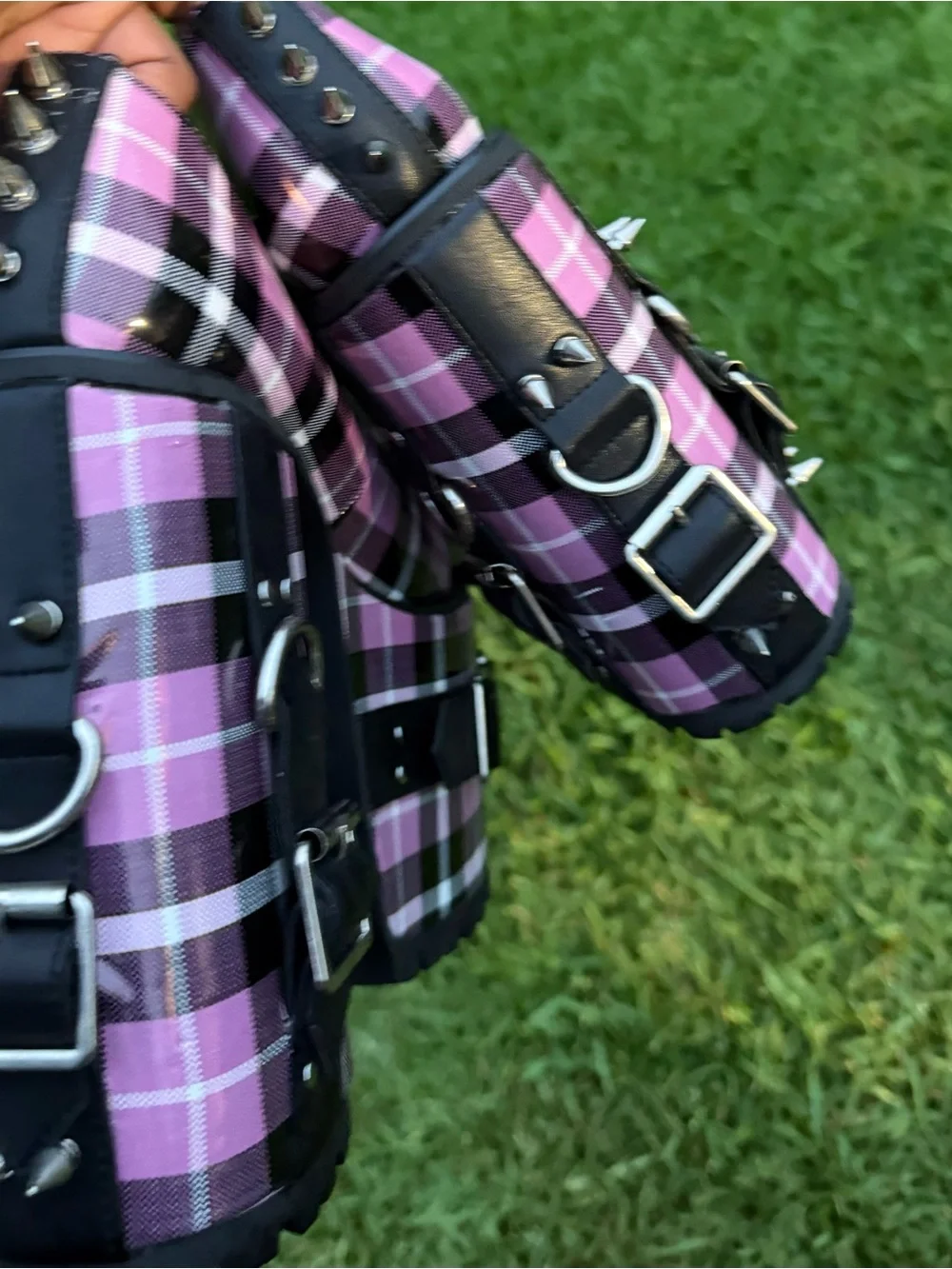 Dolls Kill Pink Plaid Platform Mary Janes with Studded Buckle